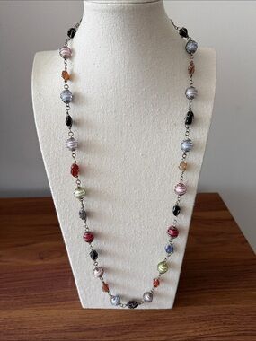 Vintage Colorful Silver Tone Chain Necklace with Caged Semi Precious Stones.